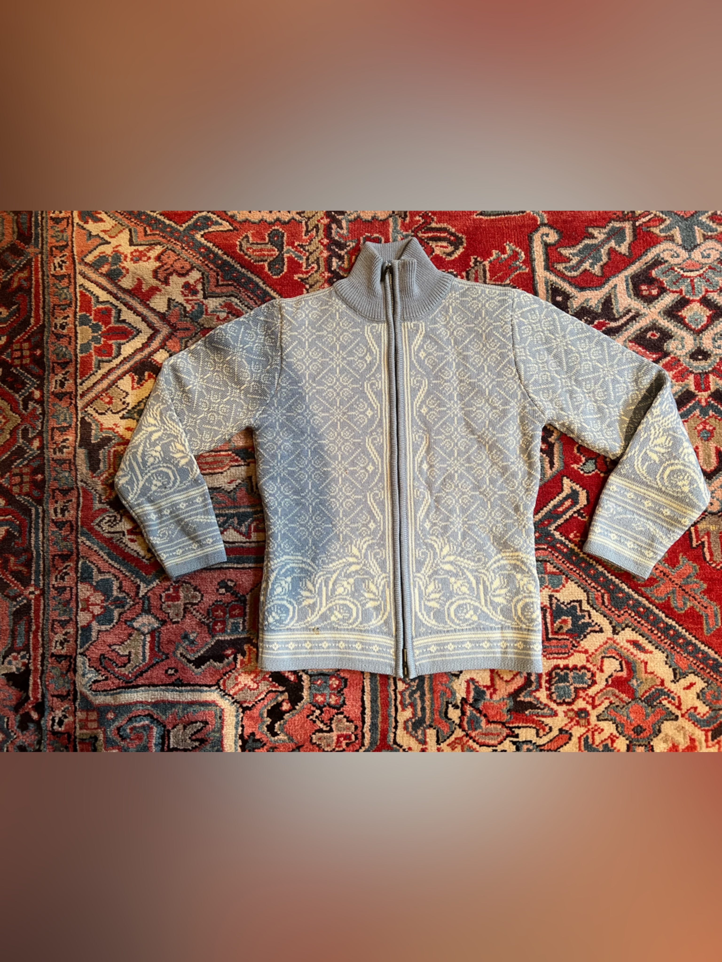 Dale Of Norway Light Blue And White Wool Zip Cardigan Womens Small